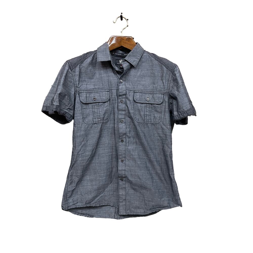 Rock & Republic Gray Button Up Shirt Casual Short Sleeve Men’s Size Medium